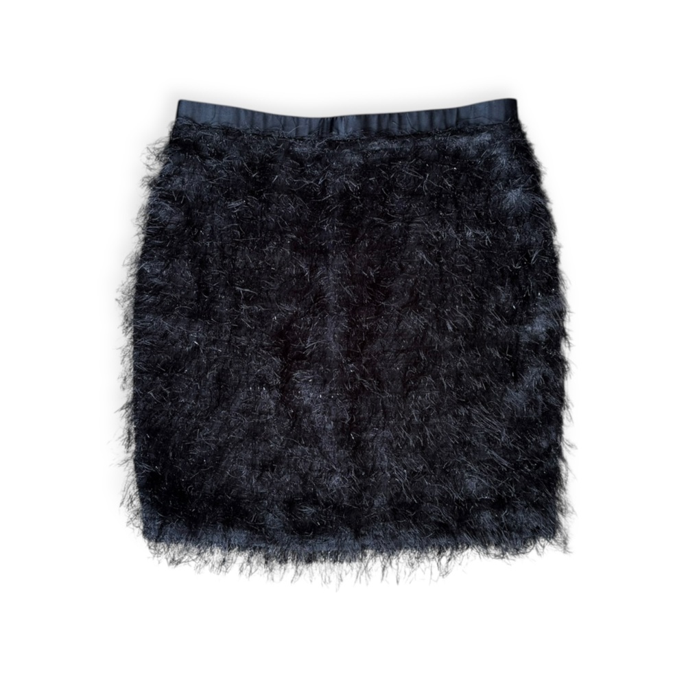 Adam Lippes mini skirt fringe Sz 8 medium black party cocktail